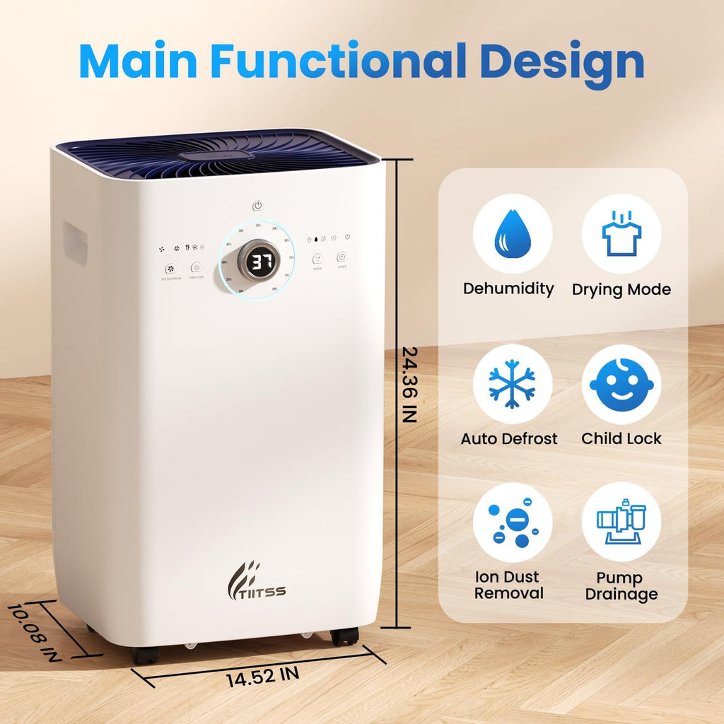 8500 Sq. Ft Dehumidifier for Basement, Large Rooms - 150 Pints Dehumidifier with Drain Hose, Built-in Pump, Dust Removal, Auto Defrost, Intelligent Humidity Control, 3 Smart Modes