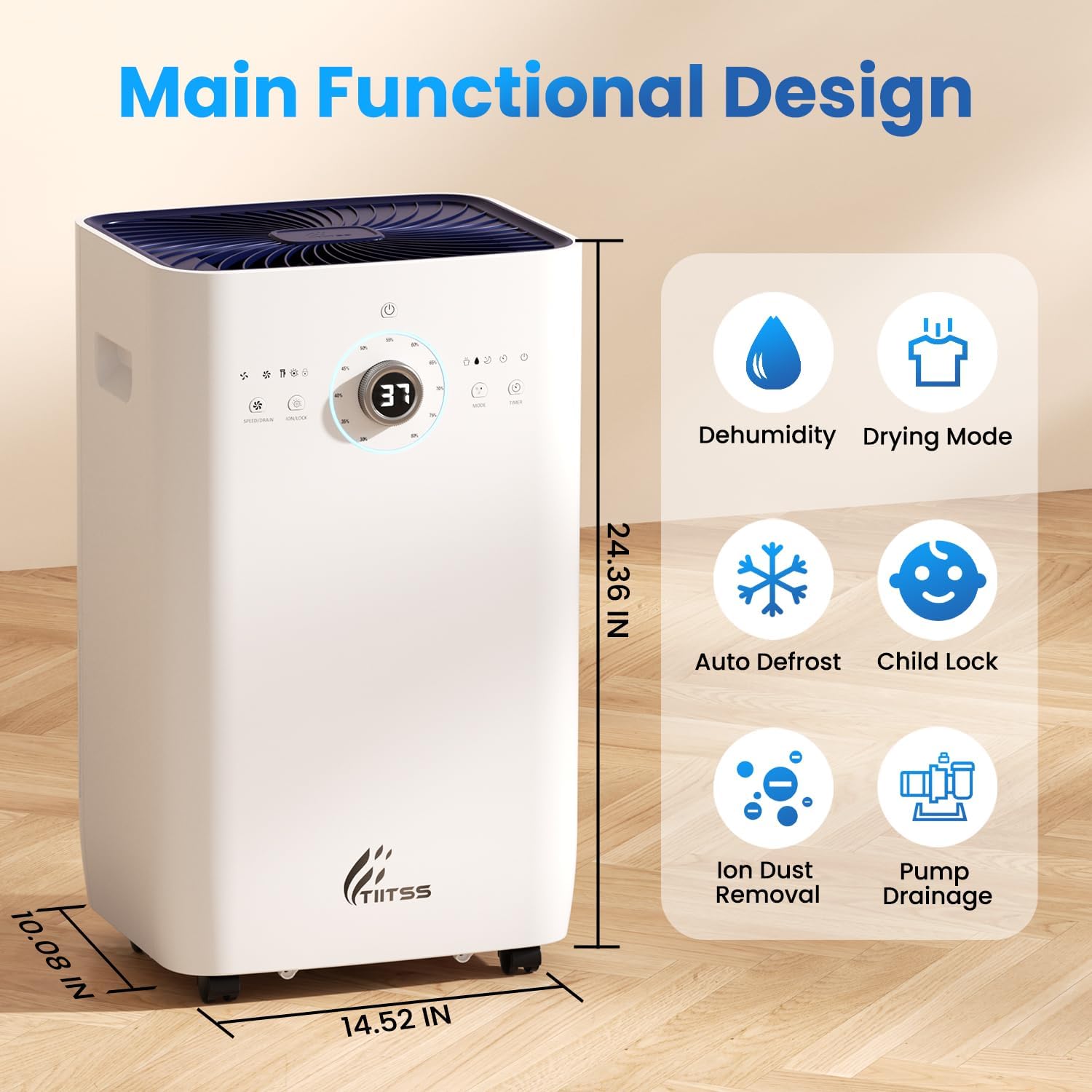 8500 Sq. Ft Dehumidifier for Basement, Large Rooms - 150 Pints Dehumidifier with Drain Hose, Built-in Pump, Dust Removal, Auto Defrost, Intelligent Humidity Control, 3 Smart Modes
