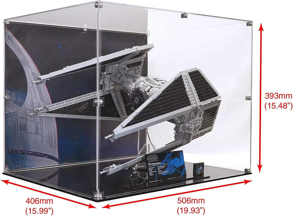 Display Case Compatible with Lego 75382 - TIE Interceptor - Acrylic Dustproof Showcase with Pre-Printed Background - Set Not Included