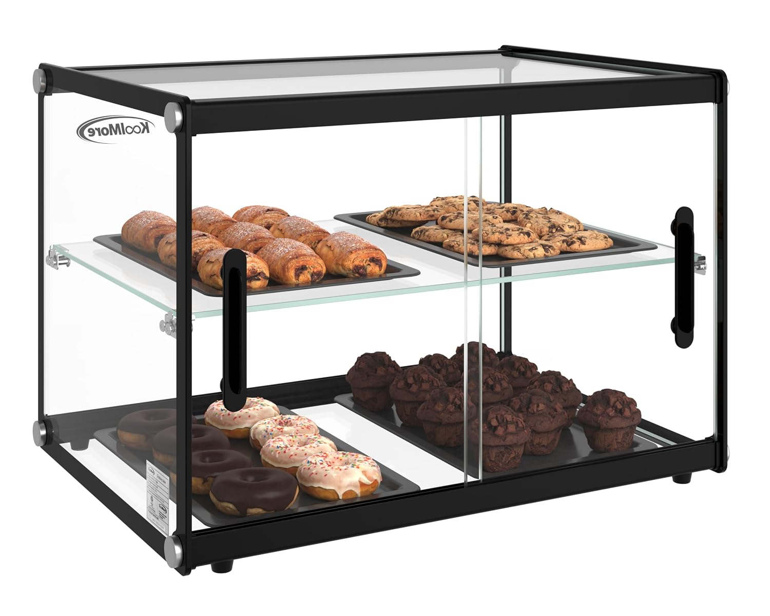 KoolMore 22 in. Tiered Pastry Bakery Display Case with Glass Shelf and Sliding Door, 2.2 cu. ft. Capacity, ETL Listed (KM-DC-2CSBK)