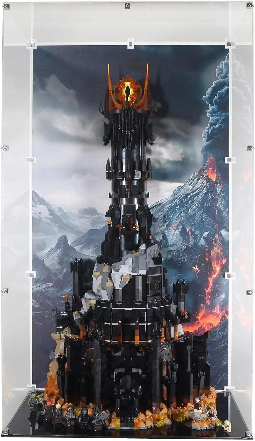 Display Case Compatible with Lego 10333 - The Lord of The Rings: Barad-dûr - Pre-Printed Background Acrylic Showcase - Set Not Included