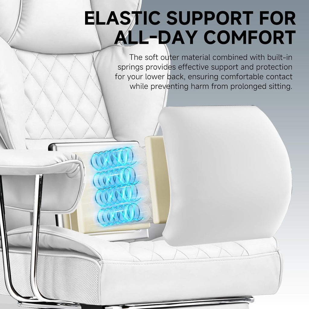 GTPLAYER Gaming Chair,Office Chair with Pocket Spring Lumbar Support, Ergonomic Comfortable Wide Office Desk Computer Chair with Outward Fixed Soft Armrests and Footrest,(PU Leather, White)