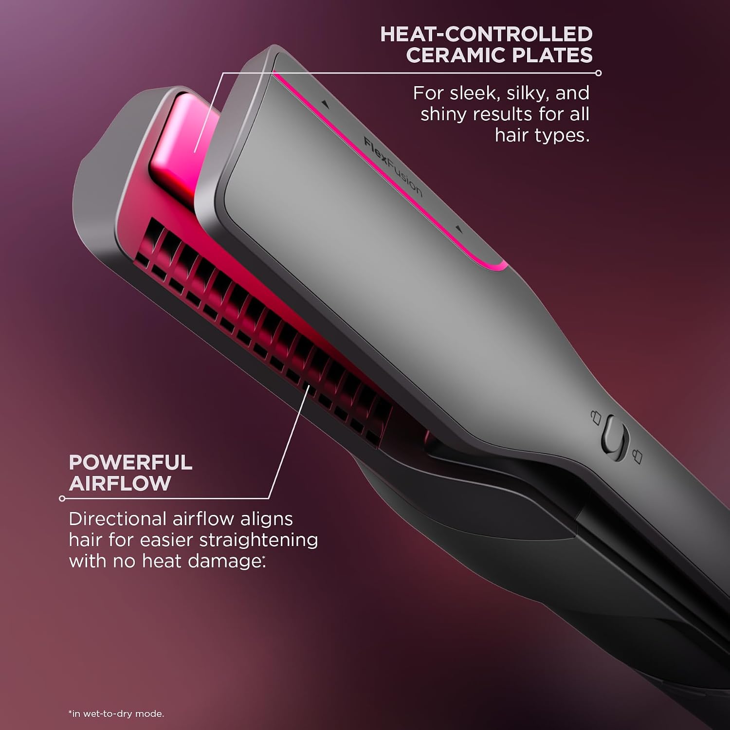 Shark Flex Fusion Hair Straightener & Powerful Hair Dryer with Fusion Hair Brush, Air Styler with Auto-Wrap Hair Curlers, Concentrator, & Frizz Fighter, Metallic Mist, HD651S