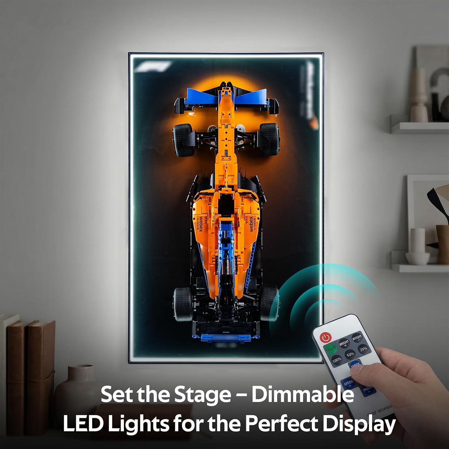 Display Wallboard for Lego Technic 42141 Technic McLaren F1 2022,Display Board with LED Lights,Adult Collectibles Wall Mount,Gift Idea, Home Decor(No Car Included)