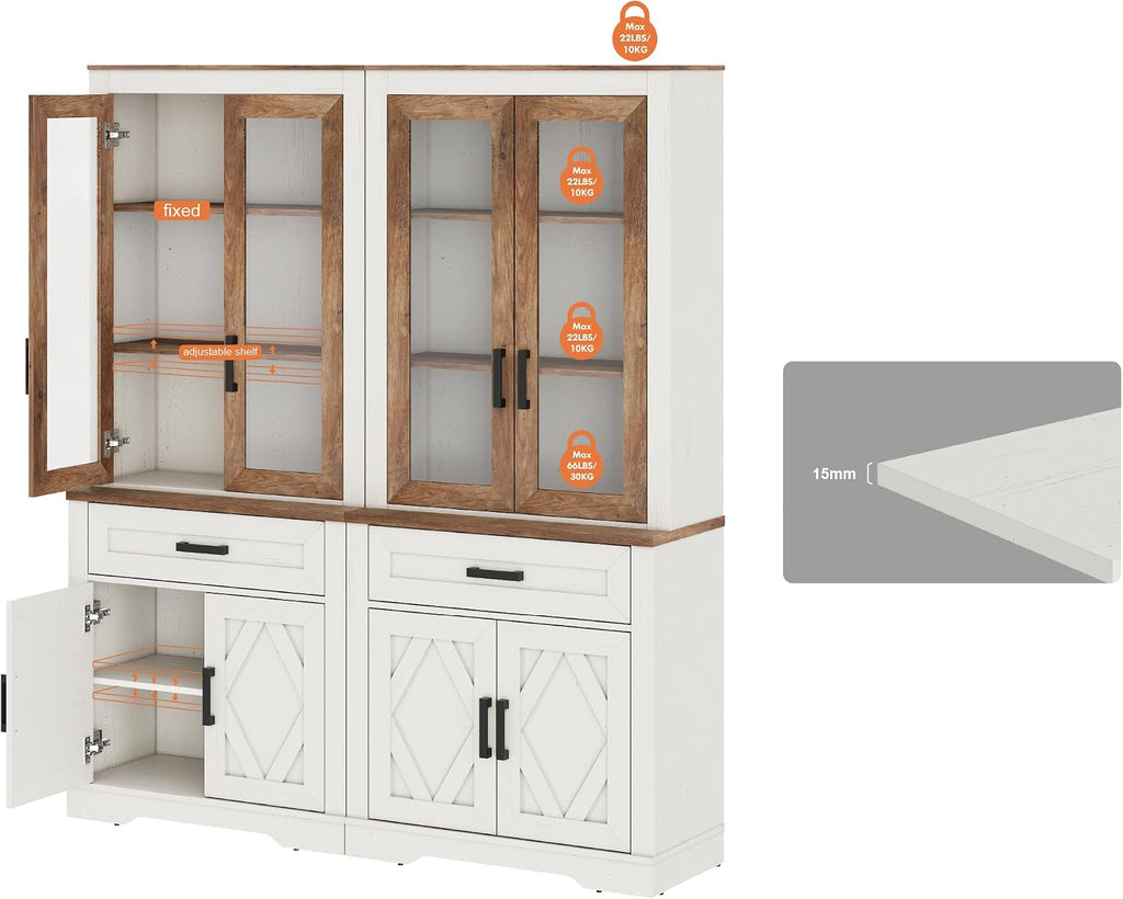 WAMPAT 5-Tier Bookcase with Sturdy Plexiglass Doors,73.3' Tall Standing Bookshelves with Barn Door Cabinets,63' Wide Modern Farmhouse Display Cabinet with Adjustable Shelves for Home,Office,Oak