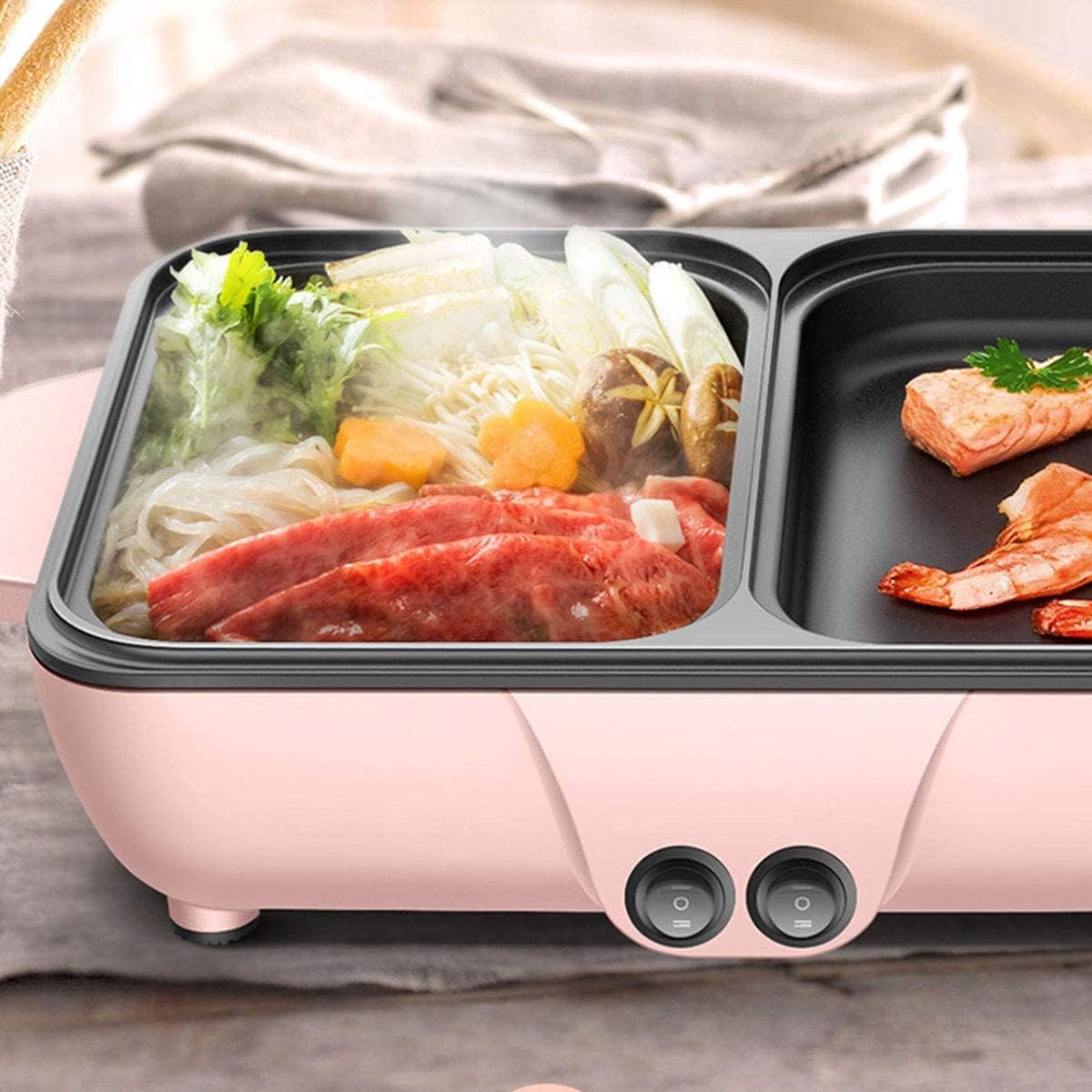 BBQ Smokeless Grill Non-stick Electric Griddle 2-in-1 Indoor Grill Pot Small Multifunctional Electric Cooker Smokeless BBQ Grill Shabu Pot Cooking Pot Temperature Control White 30x22x8.5cm (Color : W