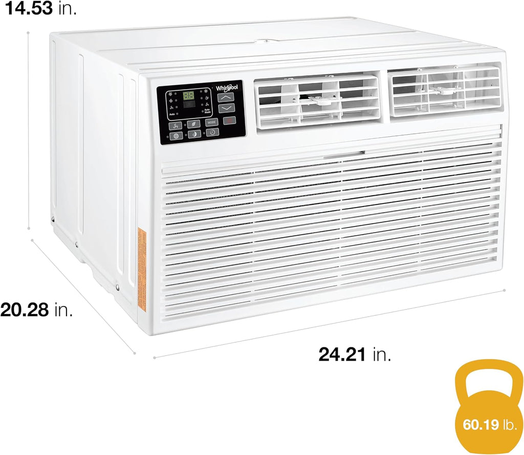 Whirlpool 8,000 BTU Through the Wall Air Conditioner, 115V, Cools up to 350 Sq. Ft. for Living Room, Bedroom, Kitchen with Dehumidifier and Remote Control, White