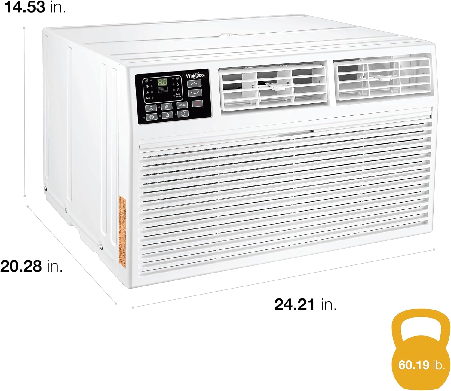 Whirlpool 8,000 BTU Through the Wall Air Conditioner, 115V, Cools up to 350 Sq. Ft. for Living Room, Bedroom, Kitchen with Dehumidifier and Remote Control, White