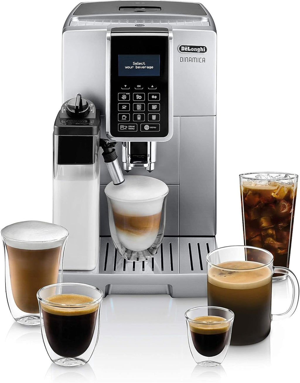 De'Longhi Dinamica with LatteCrema System and LCD Display, Silver (Renewed)