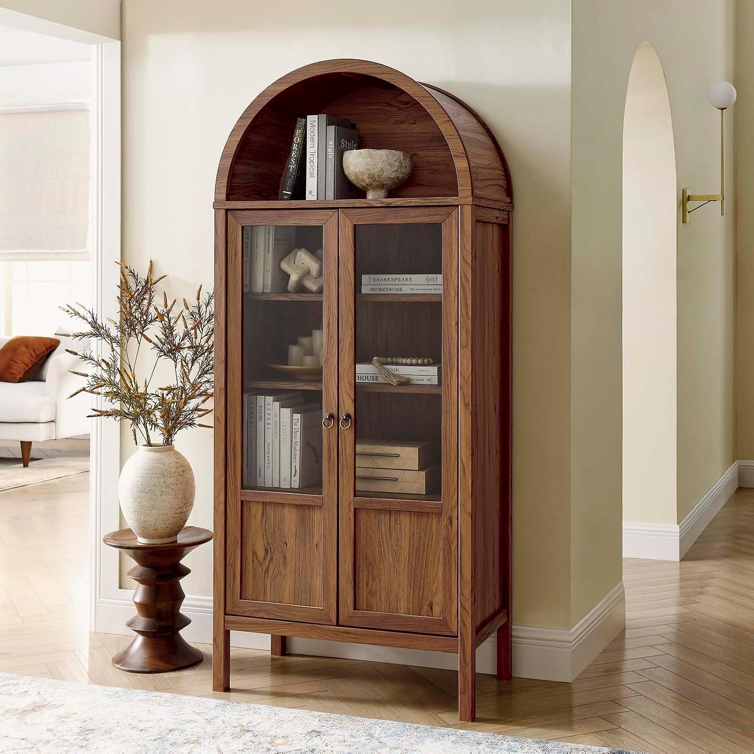 Modway EEI-6638-WAL Tessa Tall Arched Storage Display Cabinet, Walnut