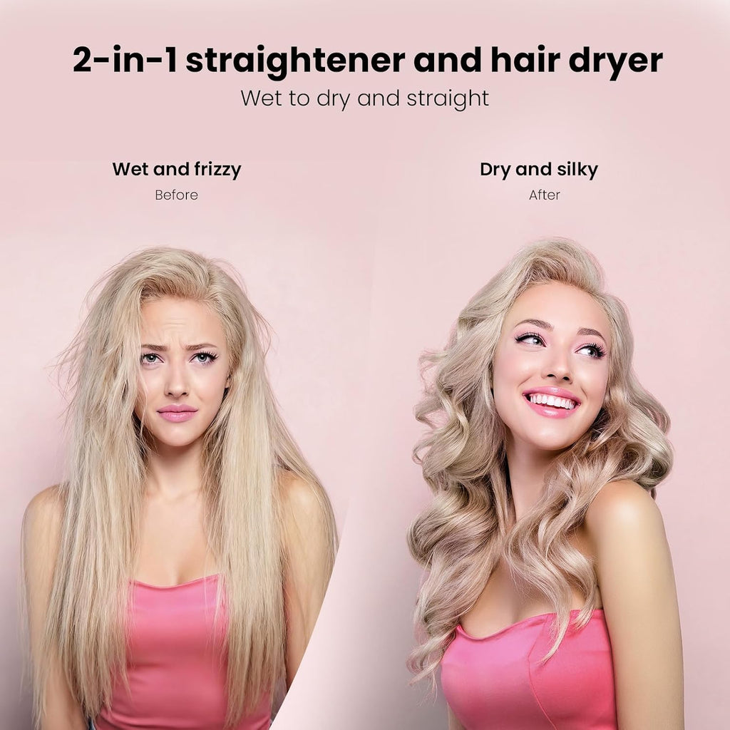 Hair Straightener - 2 in 1 Wet to Dry Hair Dryer and Straightener with High-Speed Airflow + Rapid Heat-Up + Customizable Temperature + LCD Display & Auto Shut-Off + No Heat Damage (Pure Gold)