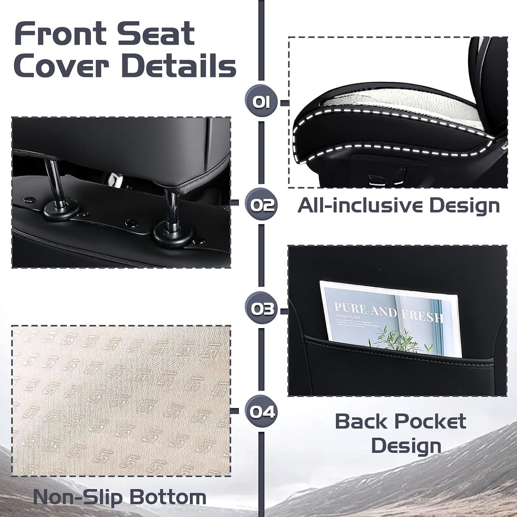 Car Seat Covers for Dodge Dart 2013-2016, Waterproof Nappa Leather Full Set Seat Cover, Anti-Slip and Comfortable Automotive Seat Protector&Accessories(Black White)