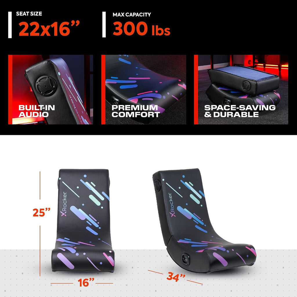 X Rocker Video Gaming Floor Rocker Chair, Built-in Audio, Foldable, for Gamers, Bedroom, or Game Room for Boys, Girls, Teens 5-17, Gifts for Gamers