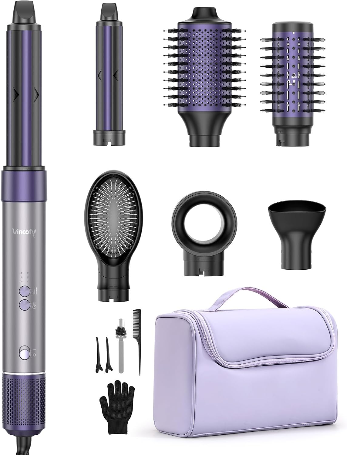 Vincofy 7-in-1 Hair Dryer Brush Blow Dryer, Hot Air Brush Styler with Travel Bag– Fast Drying, Curling, Straightening & Volumizing – 1500W High-Speed Motor 110,000 RPM – All Hair Types – Pink