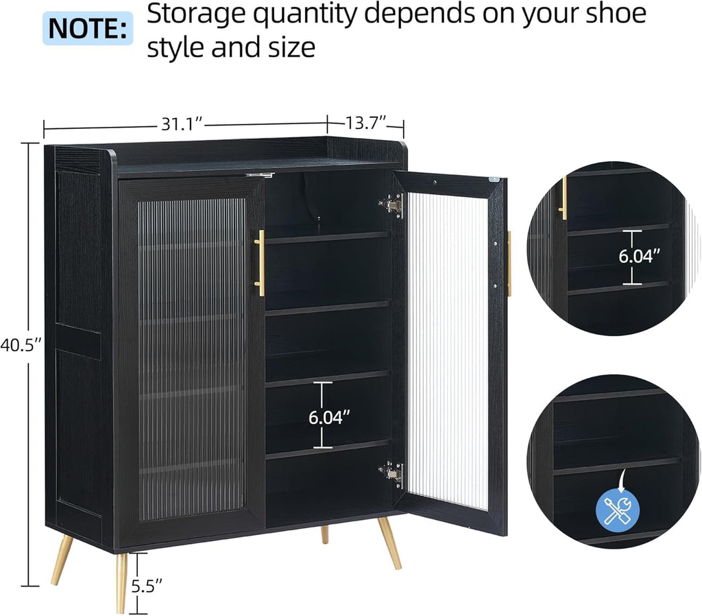 GarveeLife 5-Tier Shoe Cabinet with Glass Front Doors, Durable Storage Organizer Featuring Reinforced Support Legs, Modern Shoe Rack for Entryway or Front Door, Black Finish