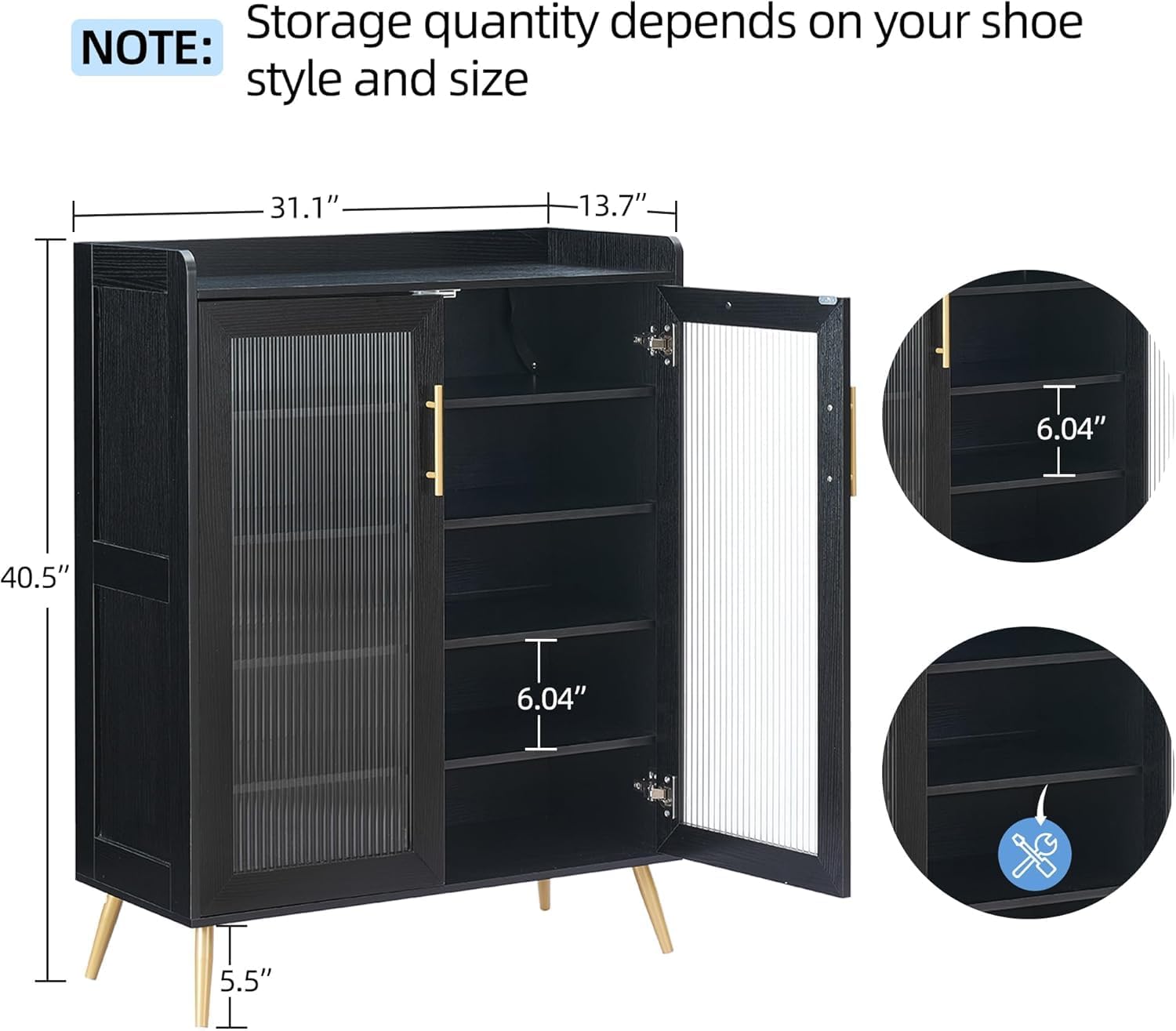 GarveeLife 5-Tier Shoe Cabinet with Glass Front Doors, Durable Storage Organizer Featuring Reinforced Support Legs, Modern Shoe Rack for Entryway or Front Door, Black Finish