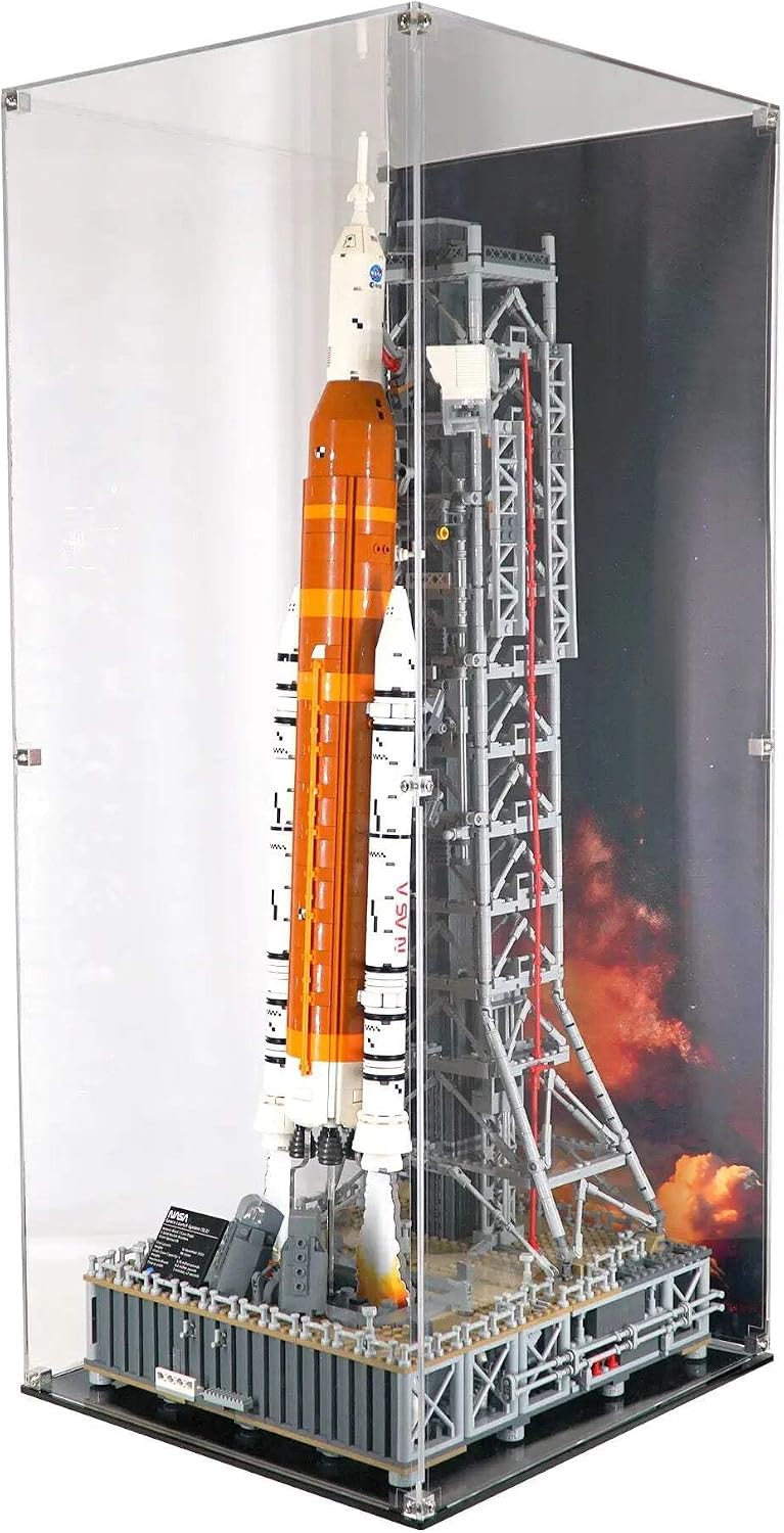 Display Case Compatible with Lego 10341 - NASA Artemis Space Launch System - Acrylic Dustproof Showcase with Pre-Printed Background - Set Not Included