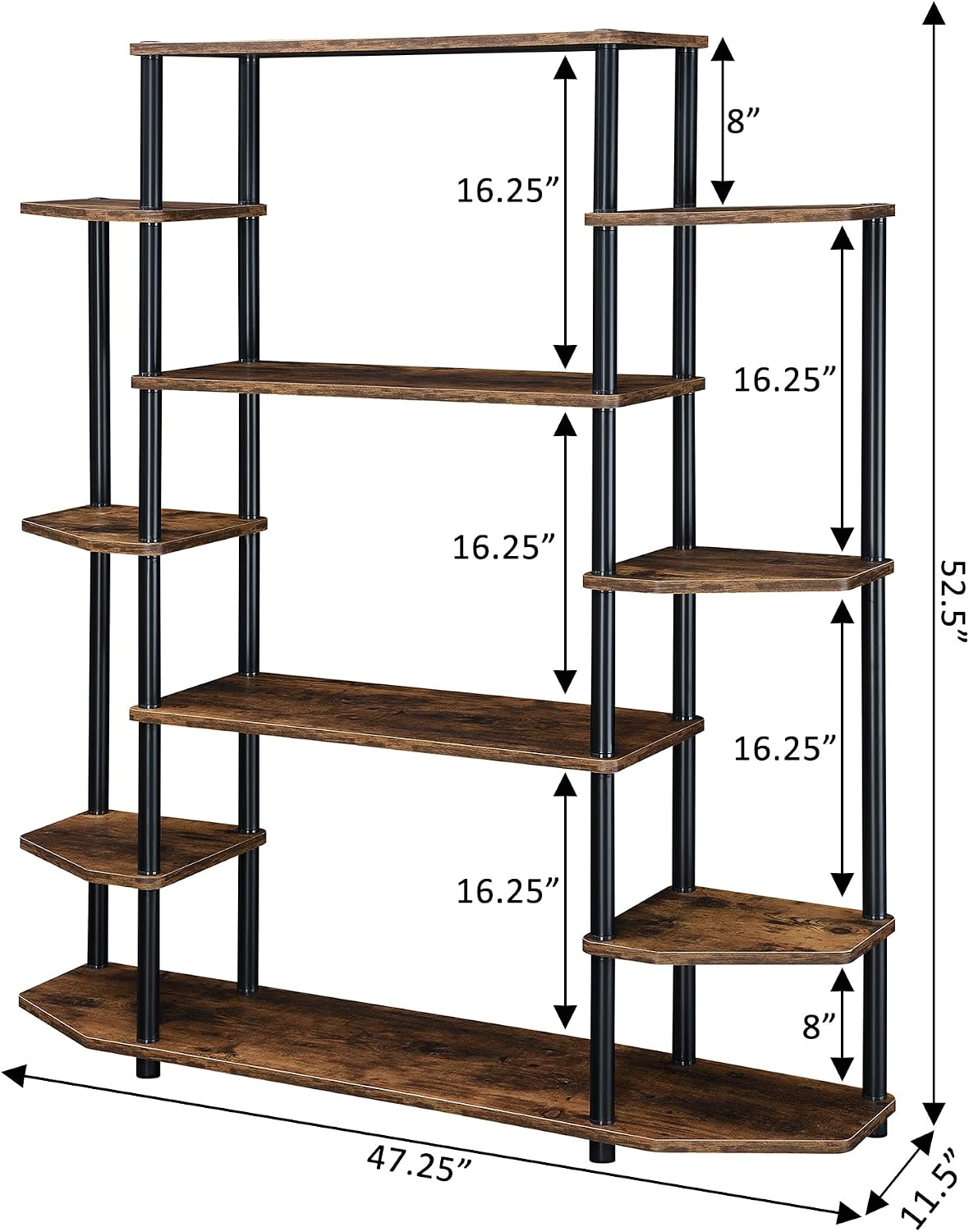 Convenience Concepts Designs2Go No Tools Wall Unit Bookshelf 47.25' - Contemporary Storage Shelves for Display, 10 Spacious Shelves for Modern Living Room, Office, Den, Barnwood/Black