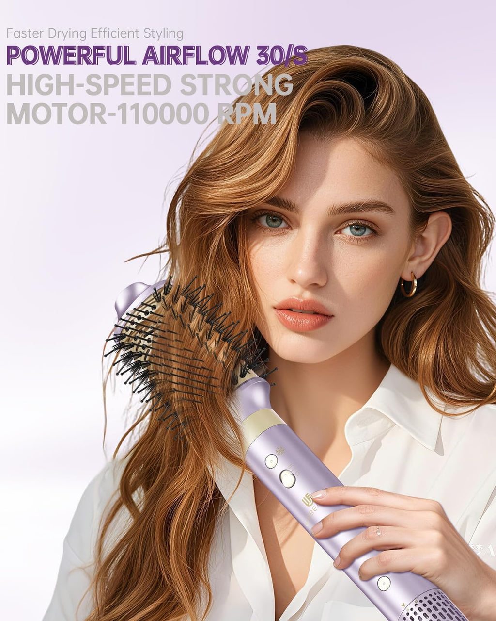 Hair Dryer Brush 8-in-1 Dual Voltage Hot Air Styler – Fast-Drying 110,000 RPM Ionic Blow Dryer with Straightener & Curler Attachments, Frizz-Free Volumizing Styler with Protective Hard Case-Purple