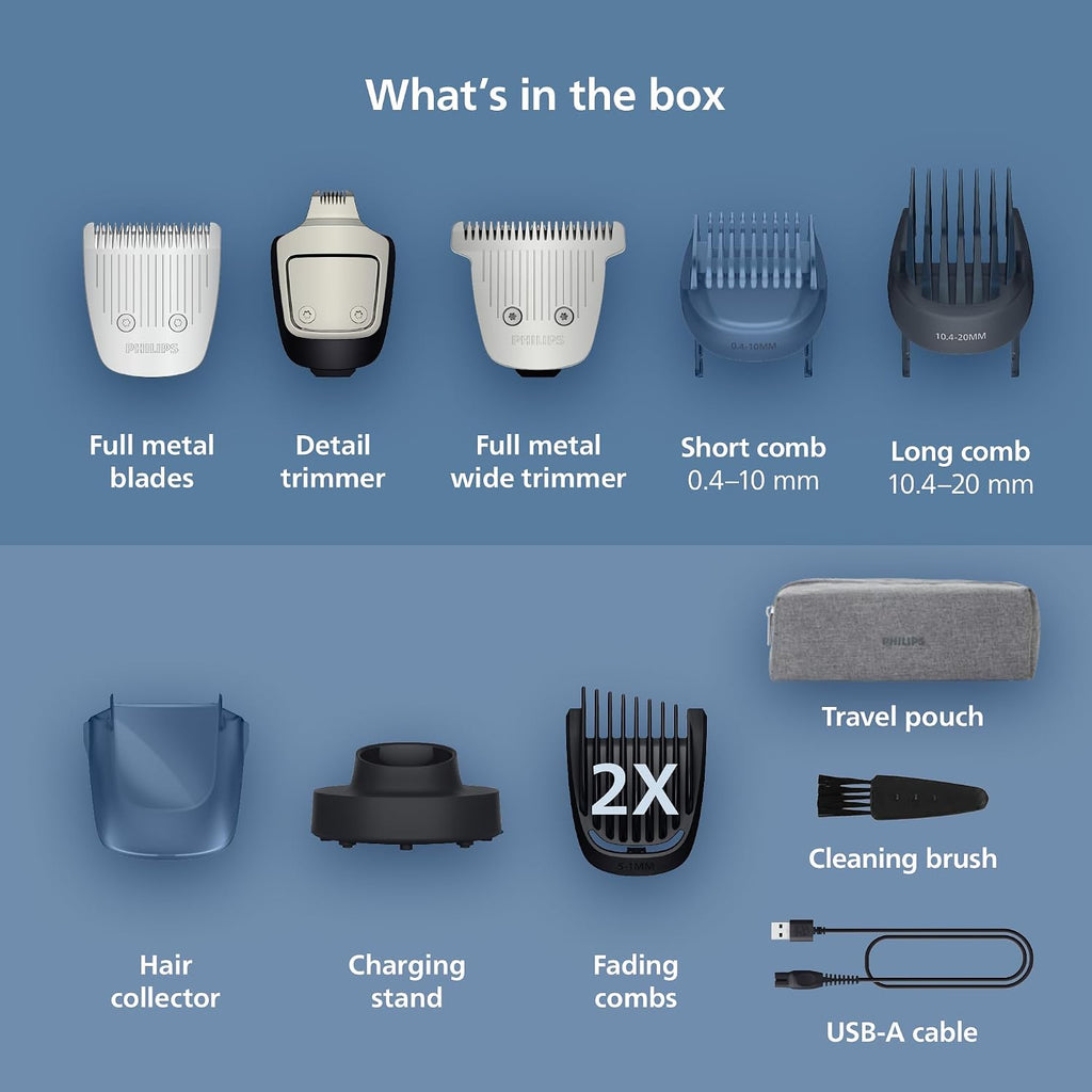 Norelco Philips Beard Trimmer 7000 Series, 100% Waterproof Trimmer for Men, 40 Lock-in Hair Length Settings, BeardSense Power Adaptability, Detail & T-Blade Trimmer Heads, Charging Stand, BT7670/40