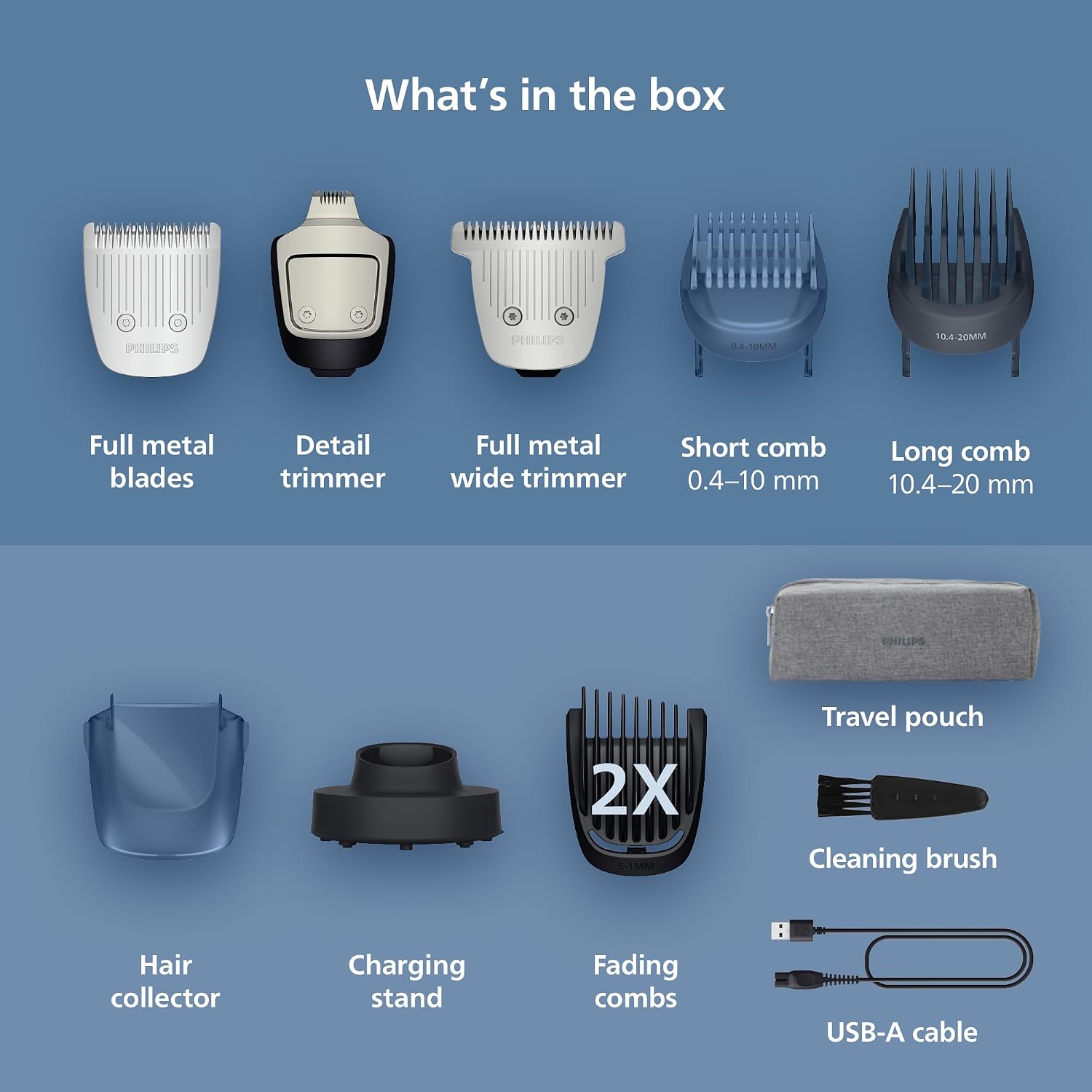 Norelco Philips Beard Trimmer 7000 Series, 100% Waterproof Trimmer for Men, 40 Lock-in Hair Length Settings, BeardSense Power Adaptability, Detail & T-Blade Trimmer Heads, Charging Stand, BT7670/40