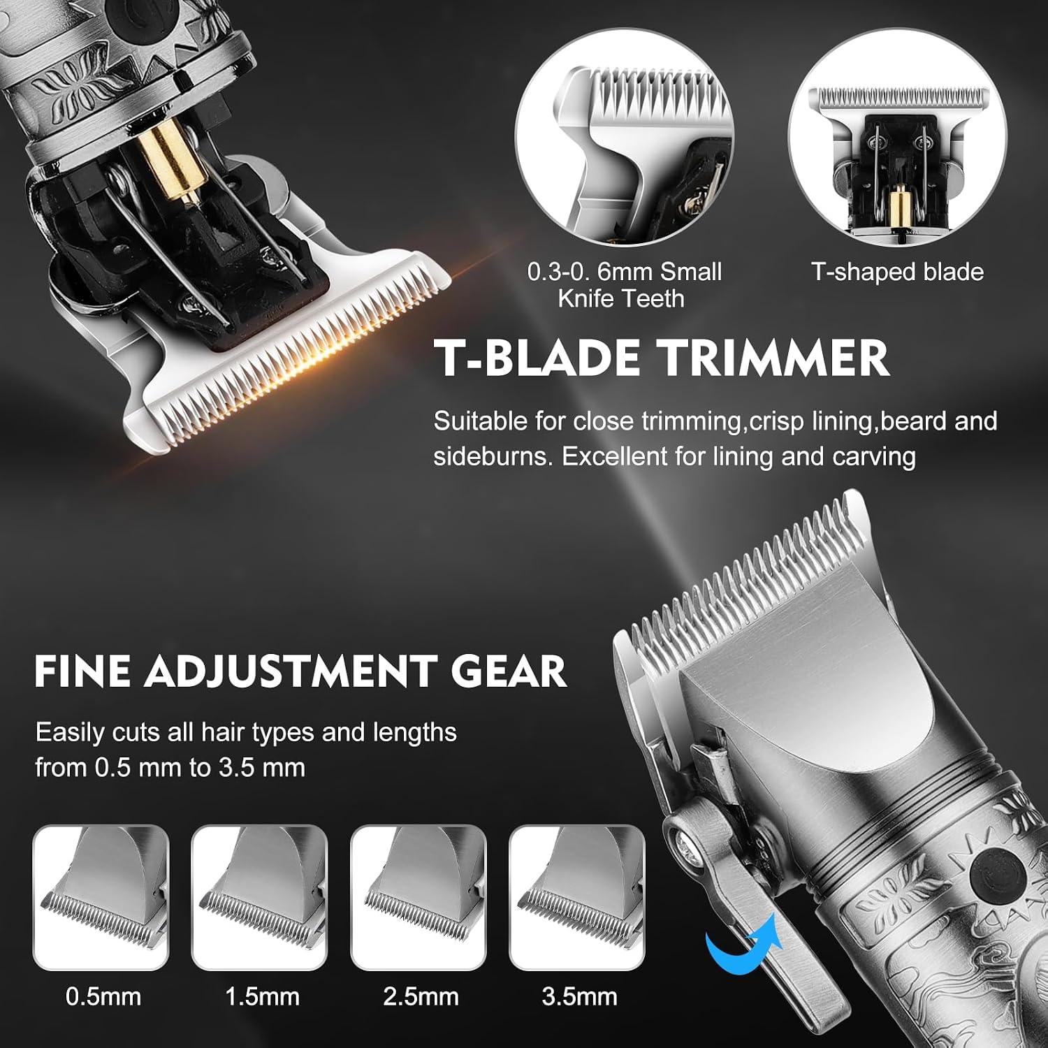Dumite Professional Hair Clippers for Men,Hair Clippers+T-Blade Trimmer+Electric Shaver+Nose Hair Trimmer Set,4 in 1 Cordless Barber Hair Cutting Kit LCD Display Gifts (Gray)
