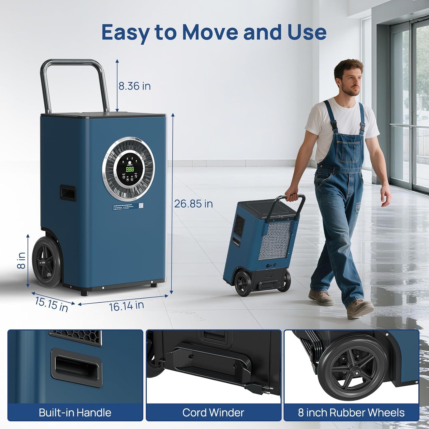 ARGENDON 145 Pints Commercial Grade Dehumidifier with Pump and Drain Hose, Large Heavy Duty Basement Dehumidifiers for Industrial Use, Water Damage Restoration，5-Years Warranty
