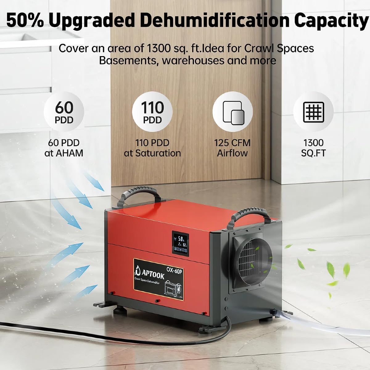 110 Pints Commercial Dehumidifiers for Crawl Spaces & Basement,Under House,Warehouse & Job Sites, Crawl Space Dehumidifier with Drain Hose, Remote Control, Auto Defrost, Humidity Control, CSA Listed