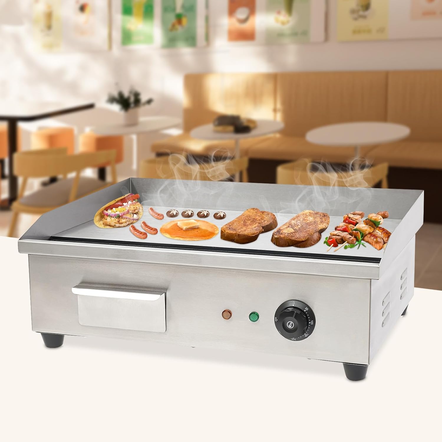 Electric Griddle Grill, Commercial Tabletop Flat Top Grills, 22' 110V 3000W BBQ Hot Plate, Stainless Steel Adjustable Thermostatic Control Griddles for Kitchen Restaurant Cooking