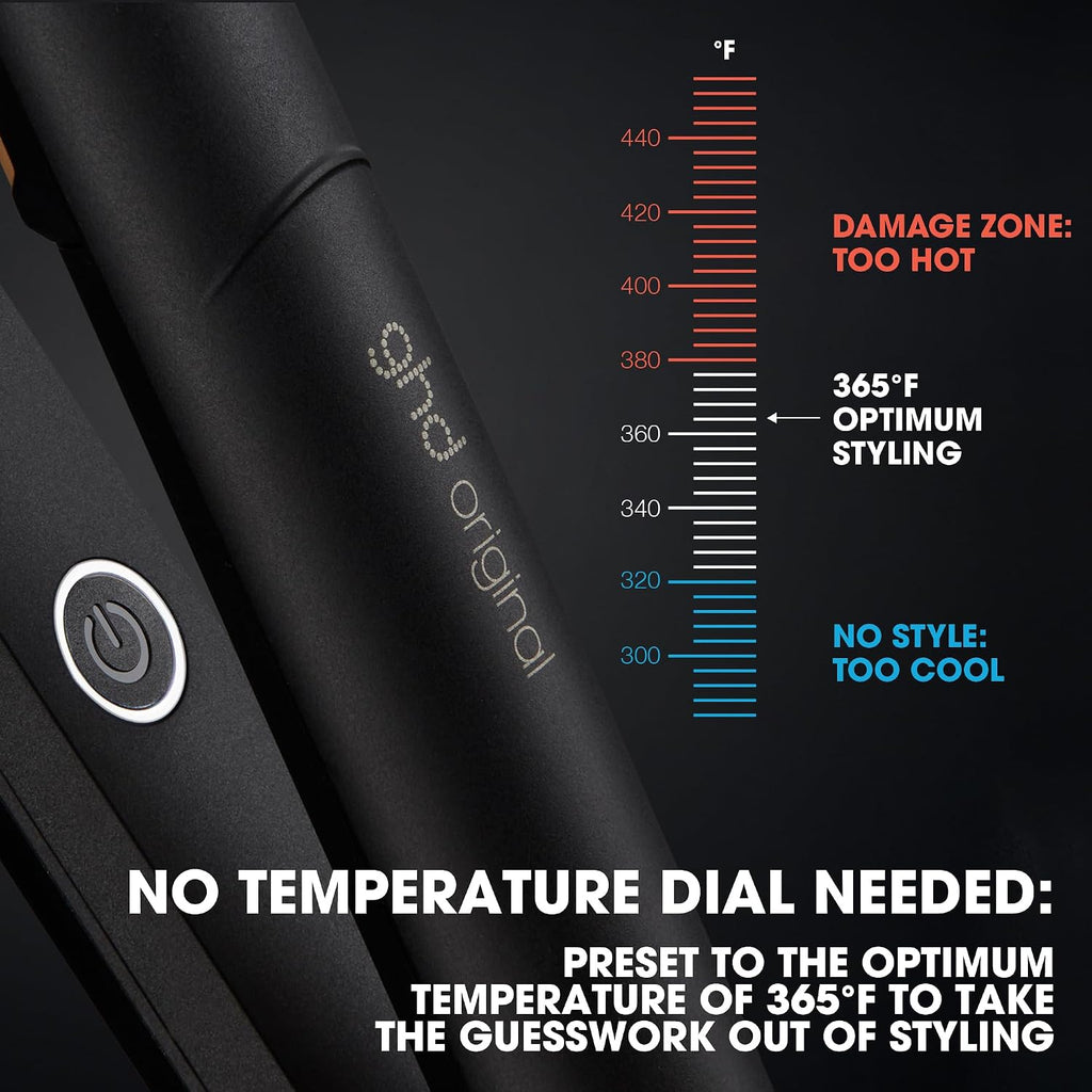 ghd Original Styler - 1' Flat Iron Hair Straightener with Ceramic Heat Technology, 365ºF Safe Styling Temperature, Smooth Gloss Plates, Fast Heat-Up and Auto Sleep Mode - Black