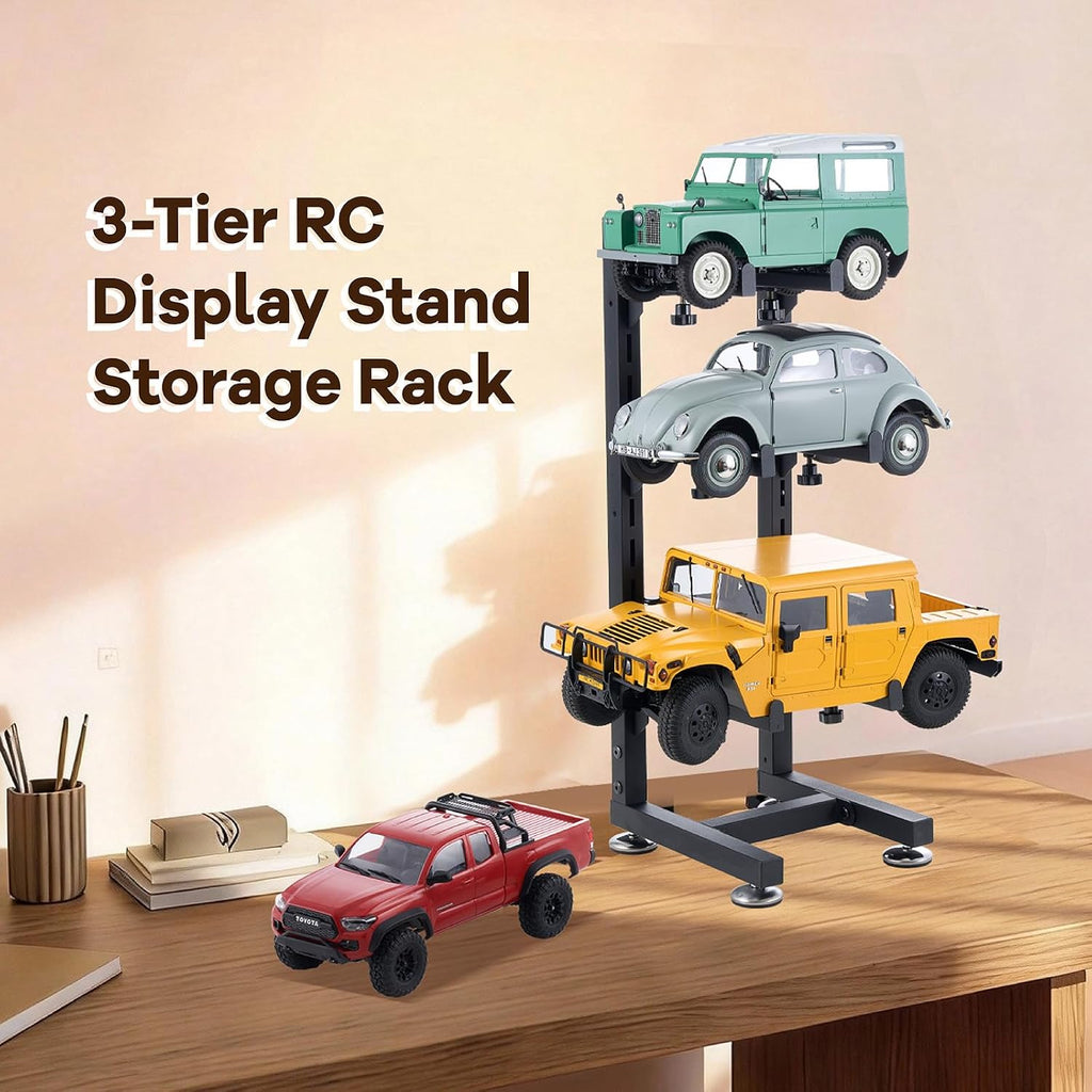 RC Car Desktop Stand Durable 3-Tier Display Stand RC Shelf for RC Cars Crawler Trucks Workstation Storage Rack for 1/12 1/24 1/18 FCX24 FCX18 SCX24 SCX18 Scale Cars Trucks