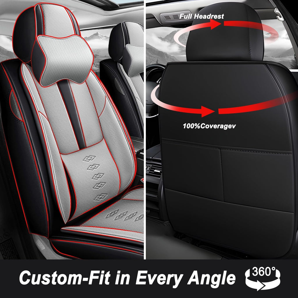 Car Seat Covers 2 Seats Fit for Mazda CX-30 2020-2024 2025,Waterproof Leather Seat Covers,Airbag Compatible,Car Seat Protectors Interior Sets(2PCS with Pillows,Black&Grey)