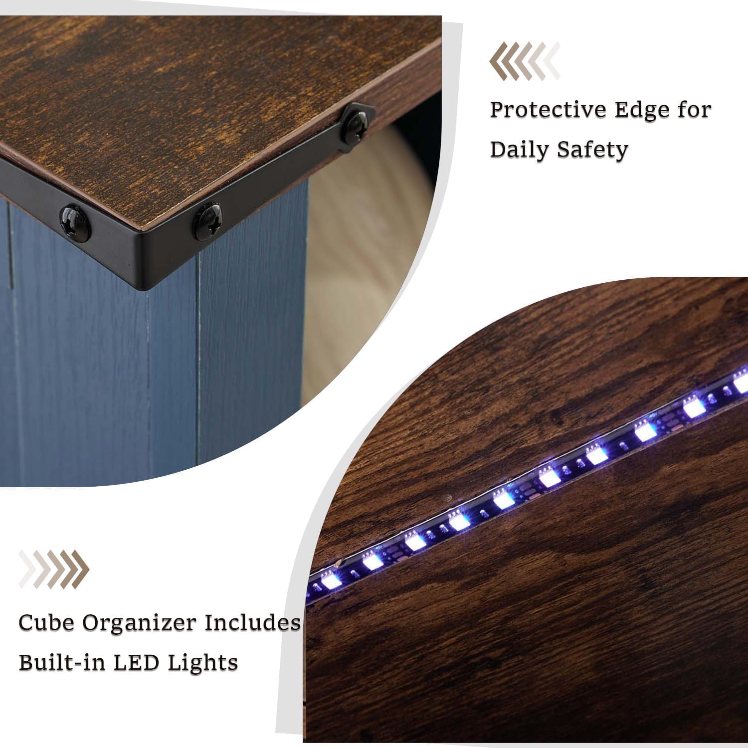 9 Cube Storage Organizer with LED Lights, Wooden Cube Bookcase with Back Panel, Blue Cube Shelf Freestanding Bookshelf, Hallway TV Stand for Living Room, Bedroom, Office