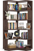 Armocity Corner Book Shelf - 6-Shelf Corner Bookshelf Etagere Bookcase with Baffle, Freestanding L Shaped Display Shelf Stand for Home Office, Living Room, Bedroom, Kitchen, Black Walnut