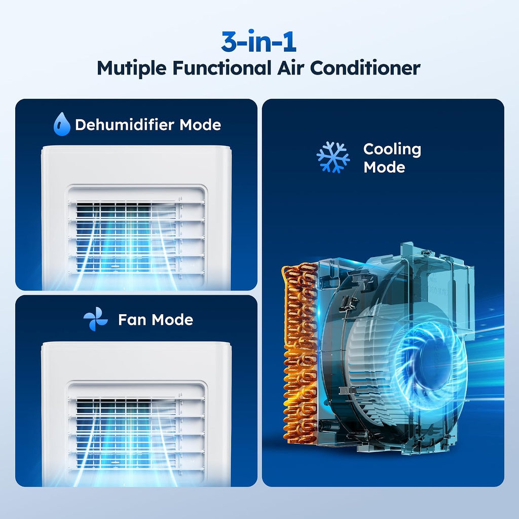 8,000 BTU Portable Air Conditioner with Smart Wi-fi APP, Auto-Evaporation Portable AC Unit with 3 Modes 2 Speeds/APP/Fast Cooling/Energy Saving / 24Hrs Timer for Bedroom/Office