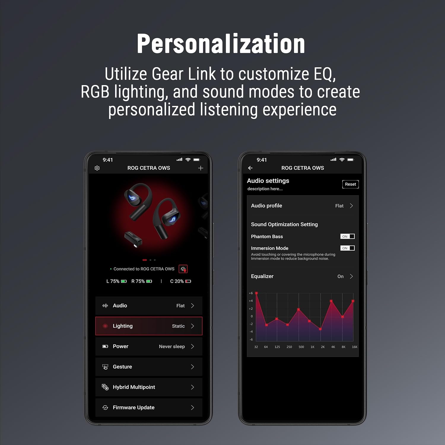 ASUS ROG Cetra Open Wireless Open Ear Earbuds – Dual-Mode (BT/2.4GHz), Quad AI Noise-Canceling Mic, Low Latency, 16H Playtime, IPX5 Water Resistant, for Daily/Workout/Outdoor/Gaming Use - Black