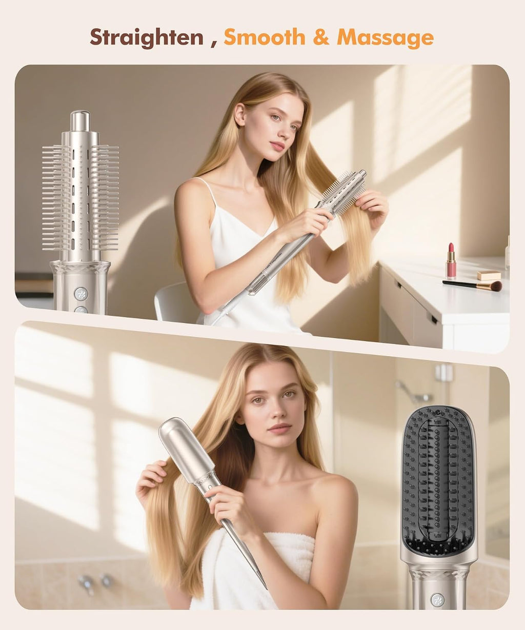 Cosy Companions 6 in-1 Hair Dryer Brush, 150,000 RPM High-Speed Negative Ionic, Blow Dryer Brush for Fast Drying, Hot Air Brush for Curling/Volumizing/Straightening with Travel Bag, Gold