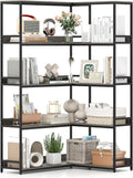 Giantex 5-Tier Corner Bookshelf, 71' L-Shaped Bookcase, Tall Etagere Bookshelf with Metal Frame, Industrial Open Display Shelf, Vertical Storage Rack for Living Room, Study, Office (Oak)