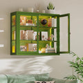 Bathroom Wall Cabinet with 13-Color Light, Wall Mounted 3-Sided Glass Display Cabinet with Adjustable Shelves, Floating Metal Medicine Storage Cabinet for Kitchen Living Room - Green