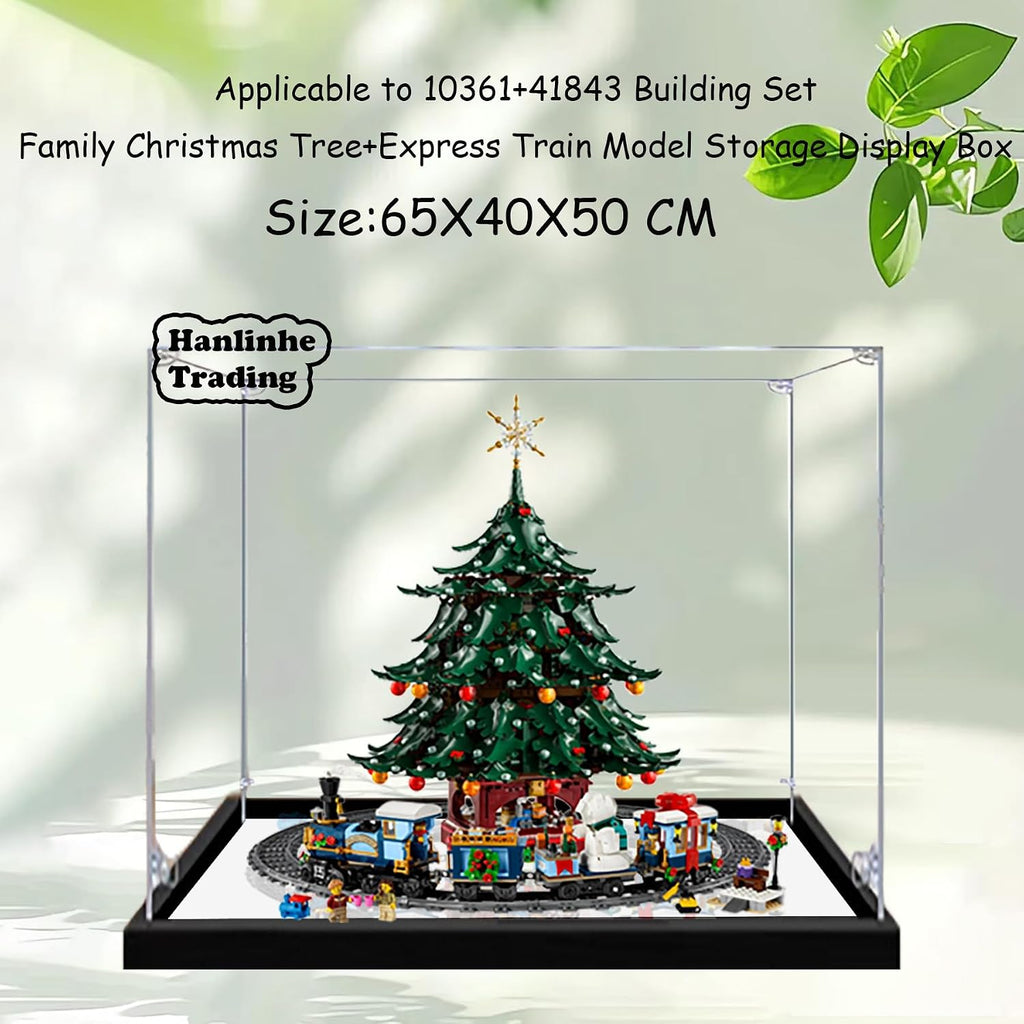 Acrylic Display Case for Lego 41843 Family Christmas Tree+10361 Express Train Building Set– Dustproof Display Box, Display Box Compatible with Lego 41843 10361-Only Display case (2mm Mirror)