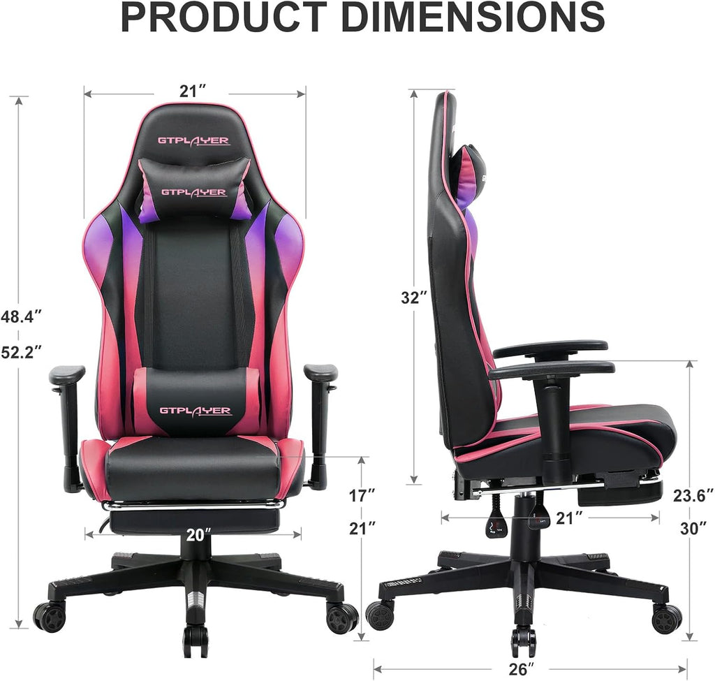 GTPLAYER Gaming Chair with Footrest, Ergonomic Computer Game Desk Chair, Reclining Game Chair Seat Height Adjustment, Swivel Rocker with Headrest and Lumbar (Colorful)