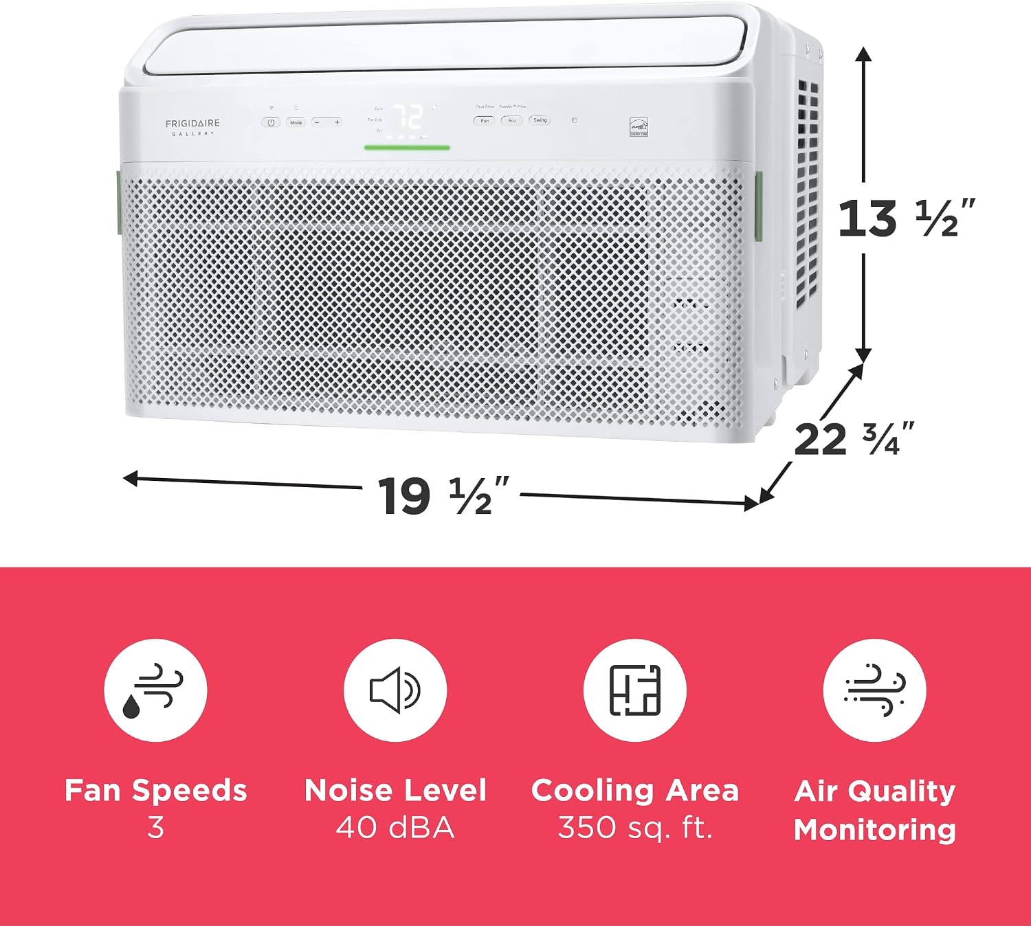 Frigidaire Gallery 8,000 BTU Smart Inverter Window Air Conditioner with Wi-Fi, Energy Star Most Efficient Certification & Indoor Air Quality Monitoring, Cools Up to 350 Sq. Ft., Ultra Quiet, White