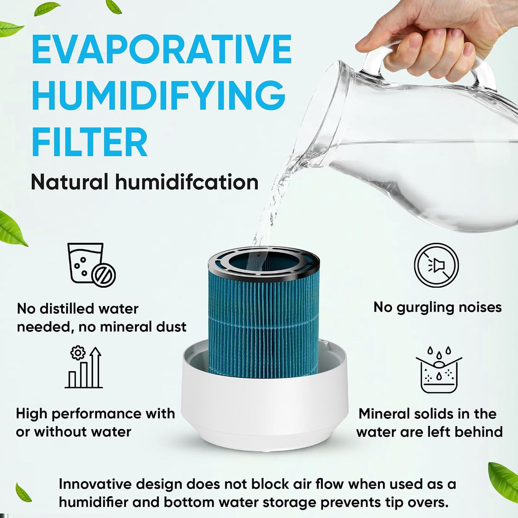 Air Purifier and Humidifier Combo All in One for Bedroom - Quiet 2 in 1 Smart Air Humidifier and Purifier for Home - Use Year-round for up to 1100 sq ft - InvisiClean AquaNova