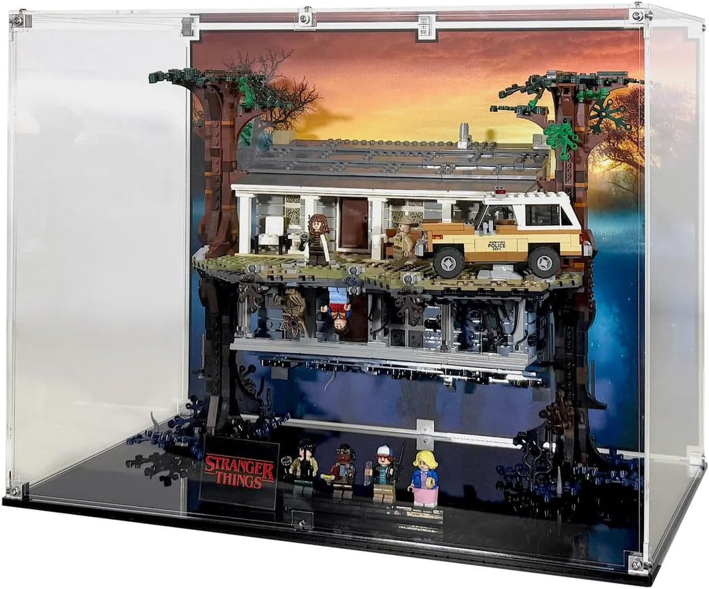 Display Case Compatible with LEGO Stranger Things 75810 The Upside Down – Reversible UV-Printed Background, Dustproof Acrylic Showcase, Set Not Included