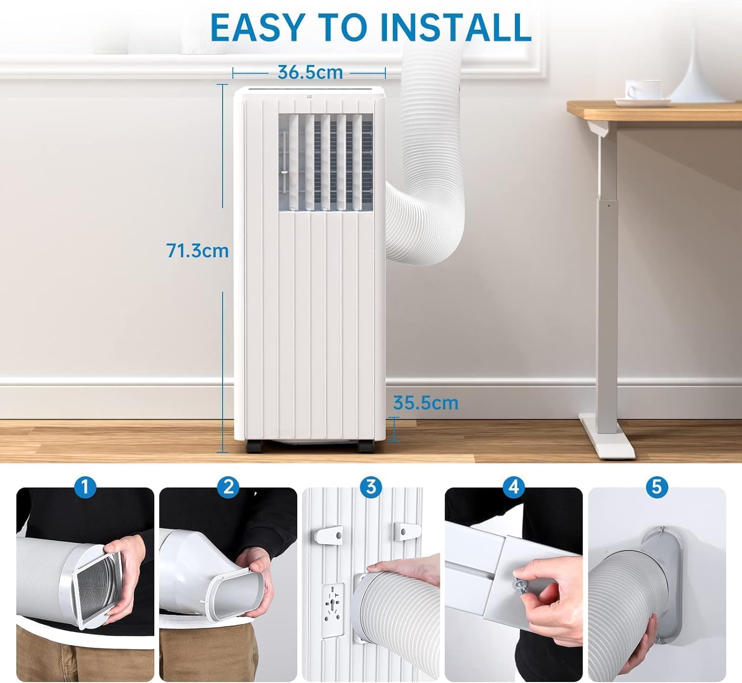 8,000 BTU Portable Air Conditioner, 3-1 AC Unit with Dehumidifier, Fan, Sleep Modes for Rooms Up to 350 Sq, Quiet Portable Cooling AC with Remote Control & 24H Timer for Bedroom, Apartments