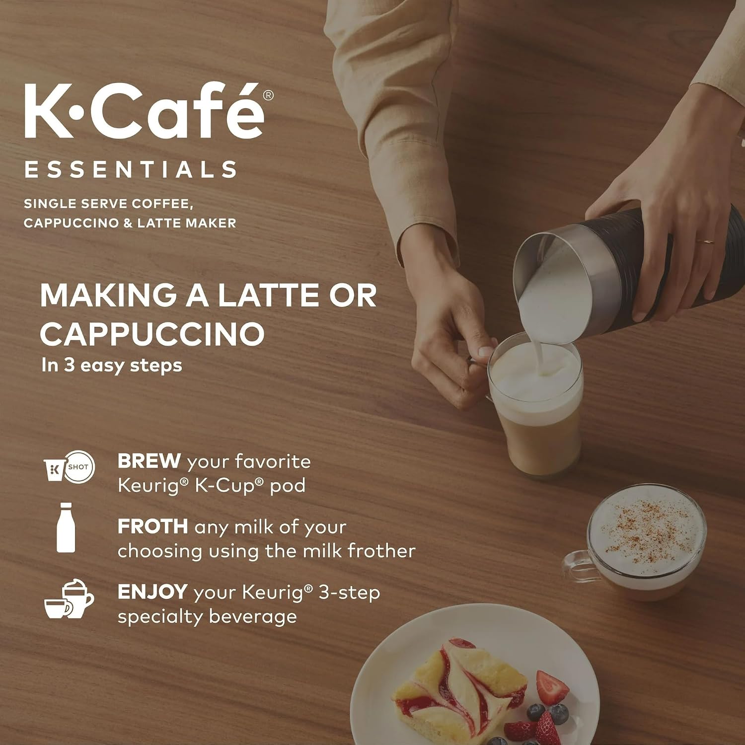 Single Serve Coffee Maker, Built-In Milk Frother, Latte & Cappuccino Brewer, Espresso Shot, 3 Brew Sizes, 42 oz Water Reservoir, Travel Mug Friendly, Auto-Off, Black, Compact Design