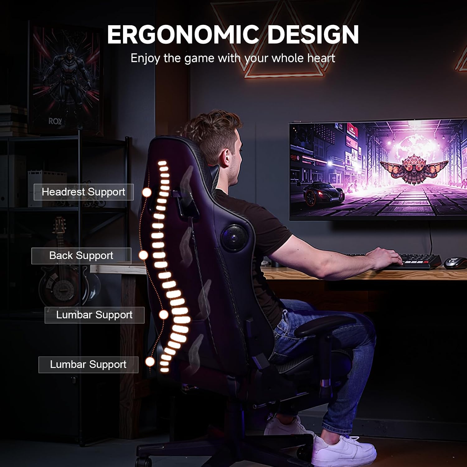 GTPLAYER Gaming Chair,Gamer Chair with Bluetooth and Adjustable Backrest,Seat Height Adjustable Computer Chairs with 3D Armrests,Video Game Chair with Footrest Speakers (Black)