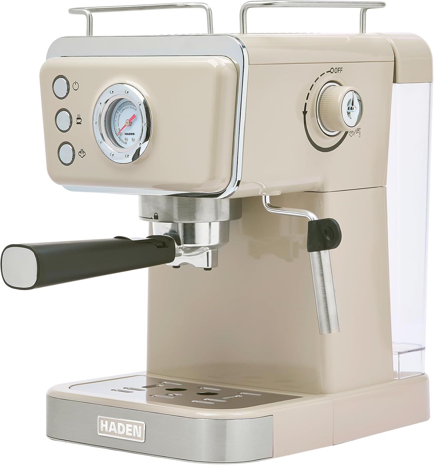 HADEN Barista Brew Espresso Coffee Machine, Stainless Steel Espresso Maker with Milk Frother and Steamer Function and 1.5L Water Tank, Putty & Copper
