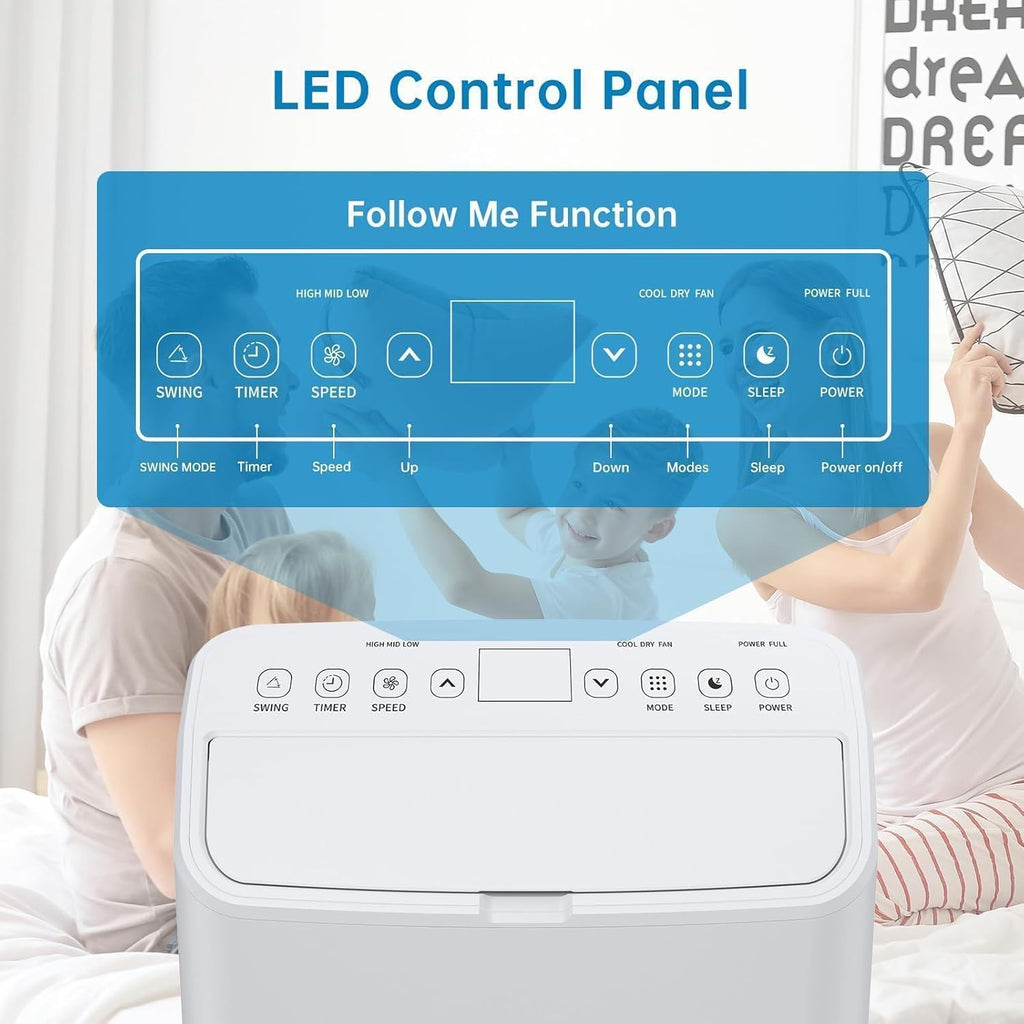 GarveeTech 14,000 BTU Portable Air Conditioner for 750 Sq.Ft - Drainage-Free 3 in-1 w/Cool, Dehumidifier & Fan, 50dB Quiet & No Tools Window Kit for Bedroom/Apartment/Office