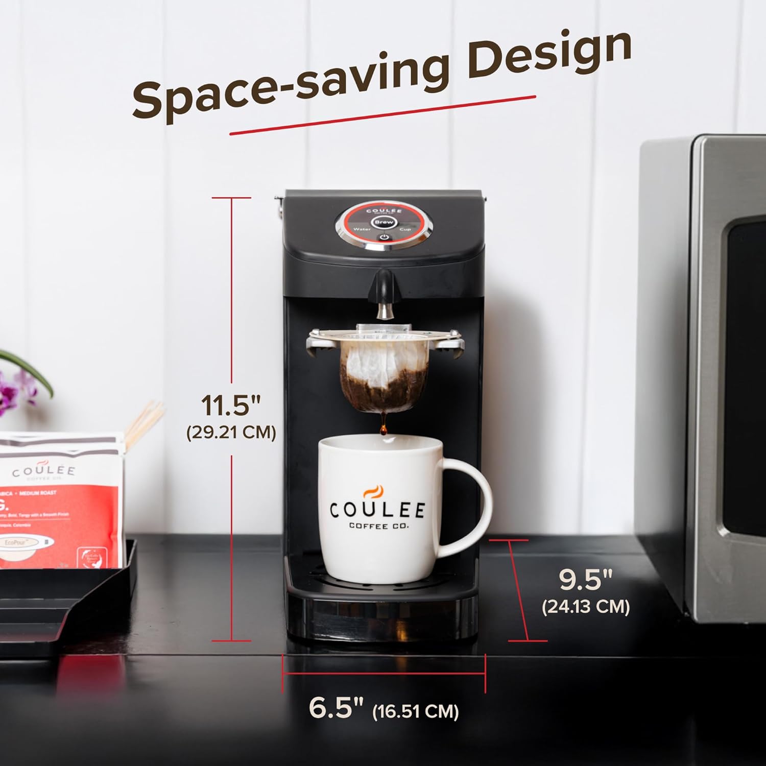 SWIRL Single Serve Pour-Over Coffee Maker, No Plastic Pods, Stainless Steel Brew Path, Automated Pour Over Machine, Use with Any Mug, Black